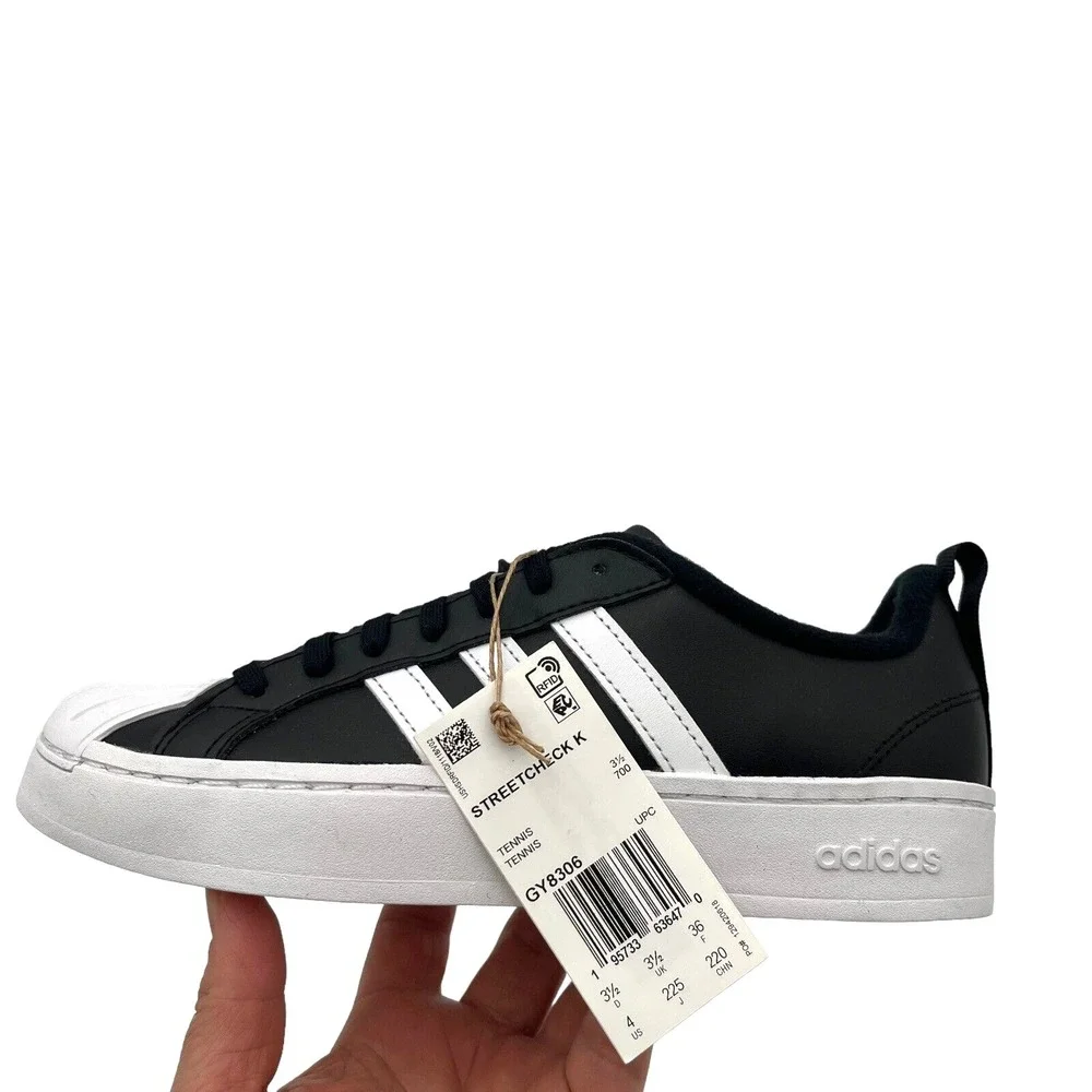 Adidas StreetCheck Youth Boys Girls Sneakers Sz 4 Black‎ White Classic Shell Toe